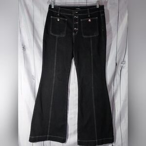 Flamingals Black Flared Contrast Stitching Button-fly Women’s Jeans